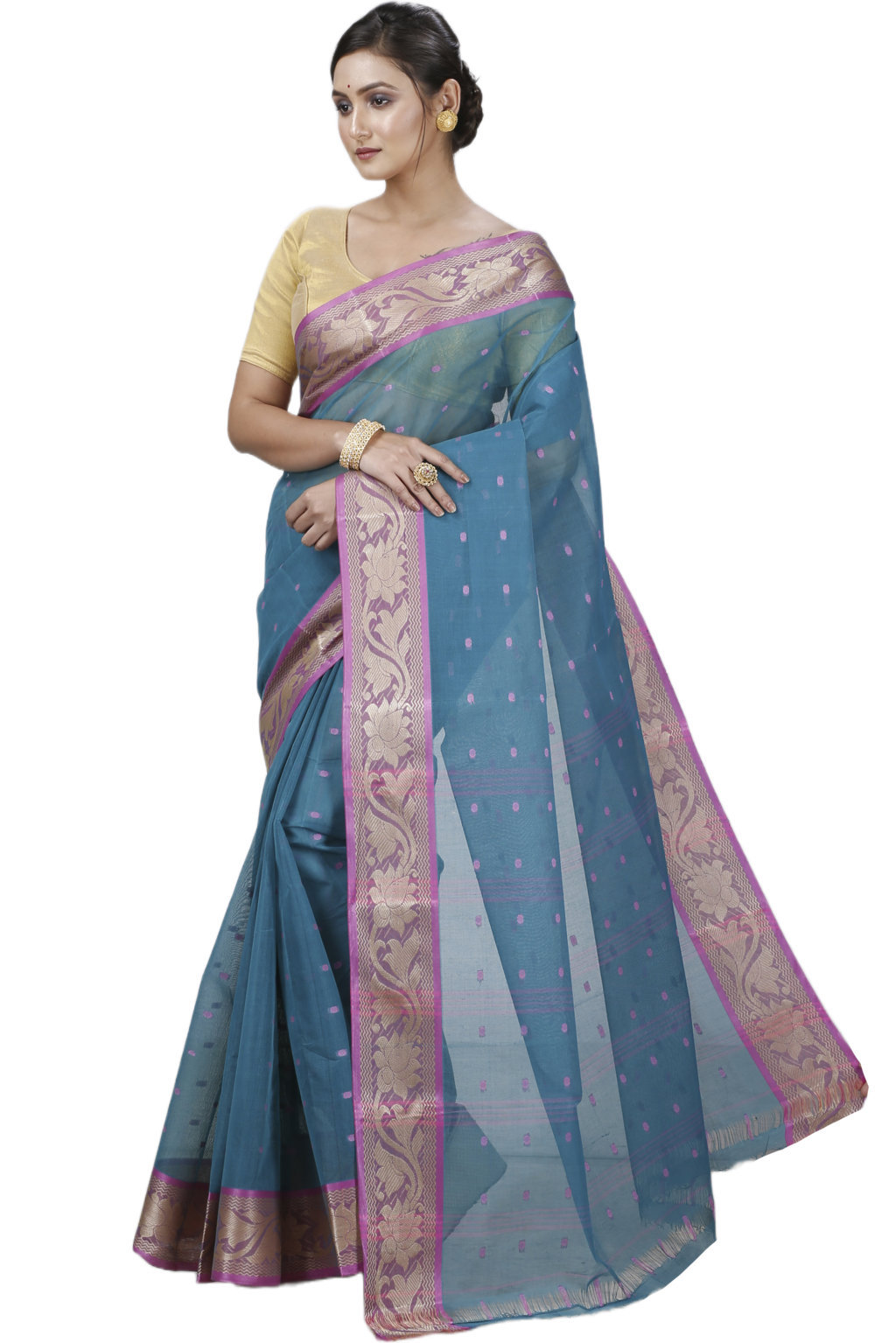 Green Pure Cotton Unnati Tant Saree (1171)